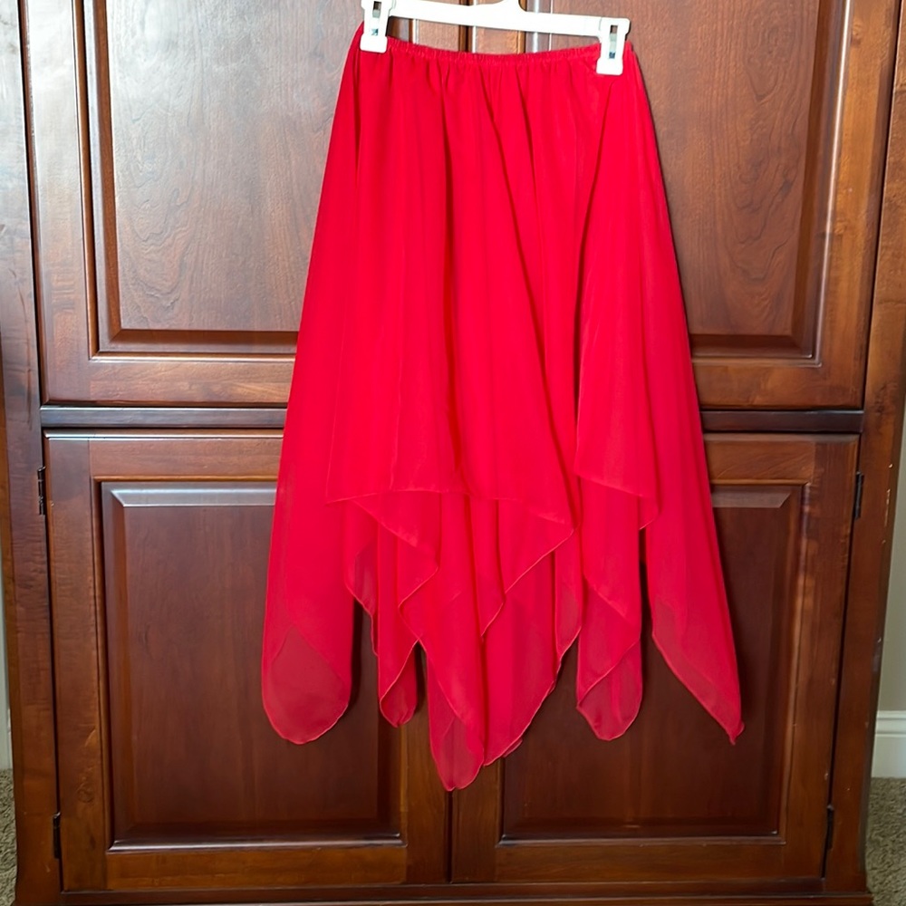 Stevie nicks styled red chiffon handkerchief skirt layered